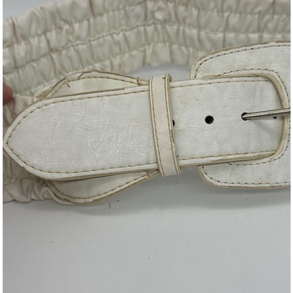 Nine West Off White Elastic Ruched Wide Cinch Belt Buckle Size L/XL 33-36 Waist - Picture 6 of 12